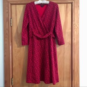 Red faux-wrap 3/4-sleeve dress